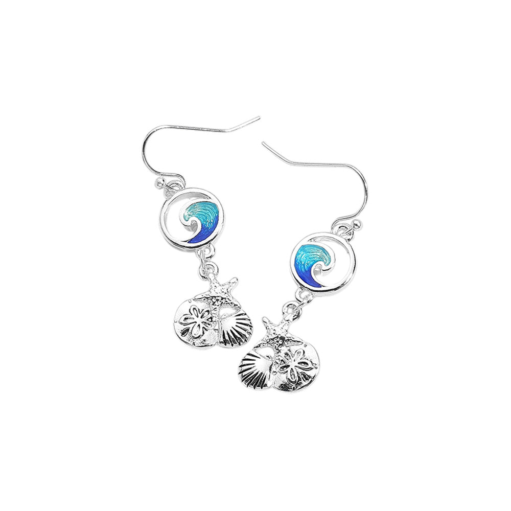 iLLASPARKZ Enamel Wave Antique Metal Seashell Starfish Sand Dollar Link Dangle Earrings