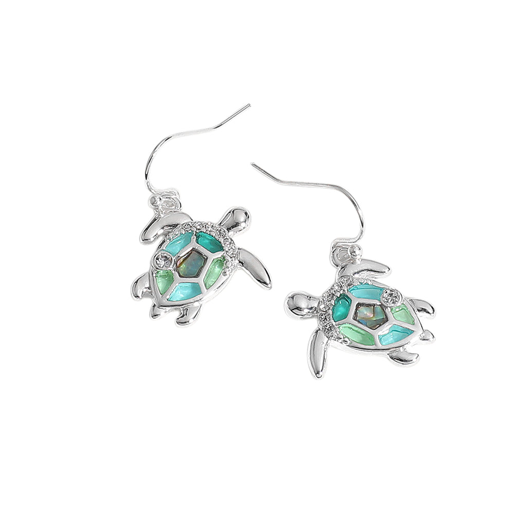 iLLASPARKZ Stone Paved Abalone Sea Glass Sea Turtle Dangle Earrings