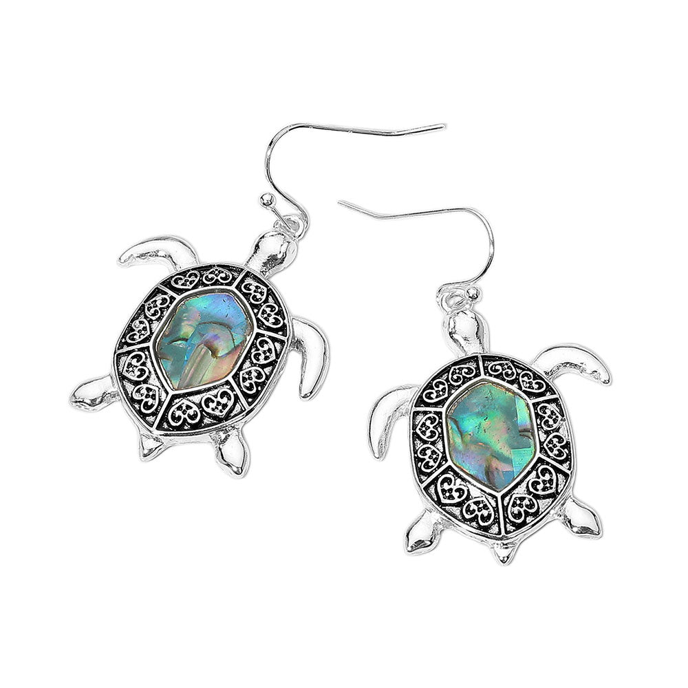 iLLASPARKZ Antique Metal Abalone Pointed Sea Turtle Dangle Earrings