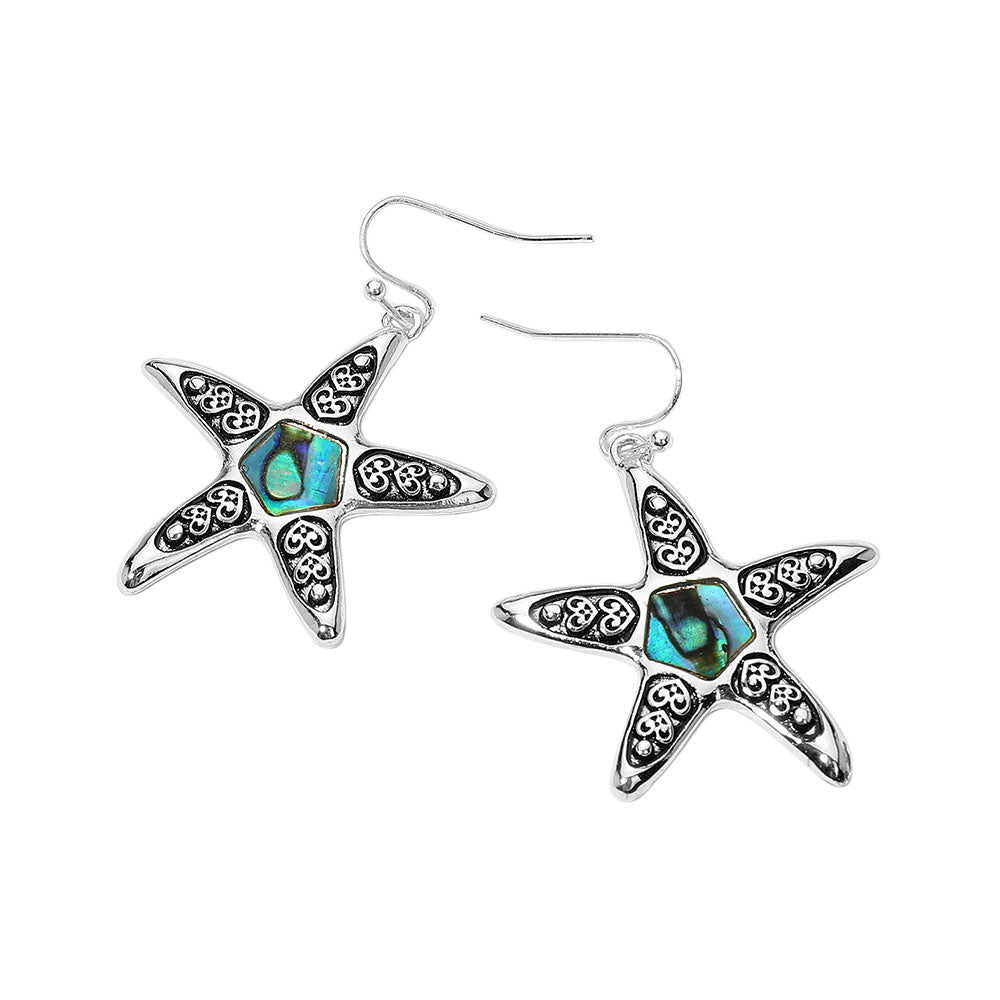 iLLASPARKZ Antique Metal Abalone Pointed Starfish Dangle Earrings