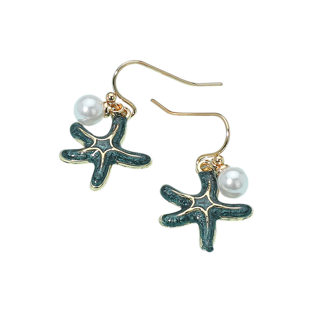 iLLASPARKZ Enamel Starfish Pearl Dangle Earrings