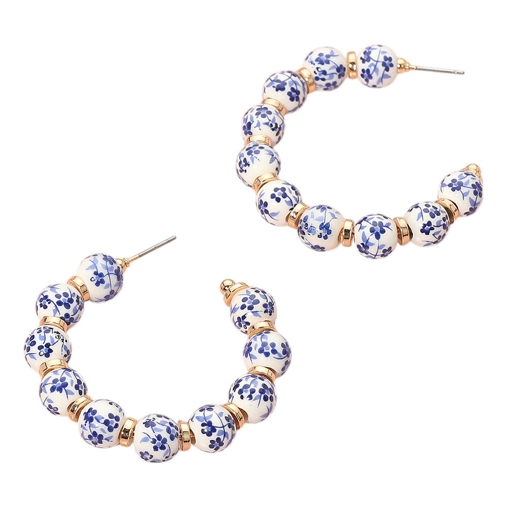 iLLASPARKZ Floral Ceramic Ball Beaded Hoop Earrings