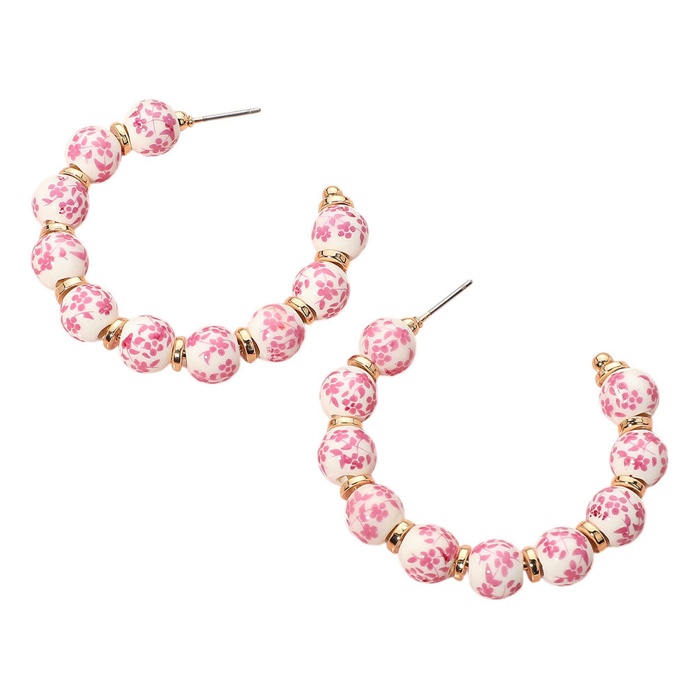 iLLASPARKZ Floral Ceramic Ball Beaded Hoop Earrings