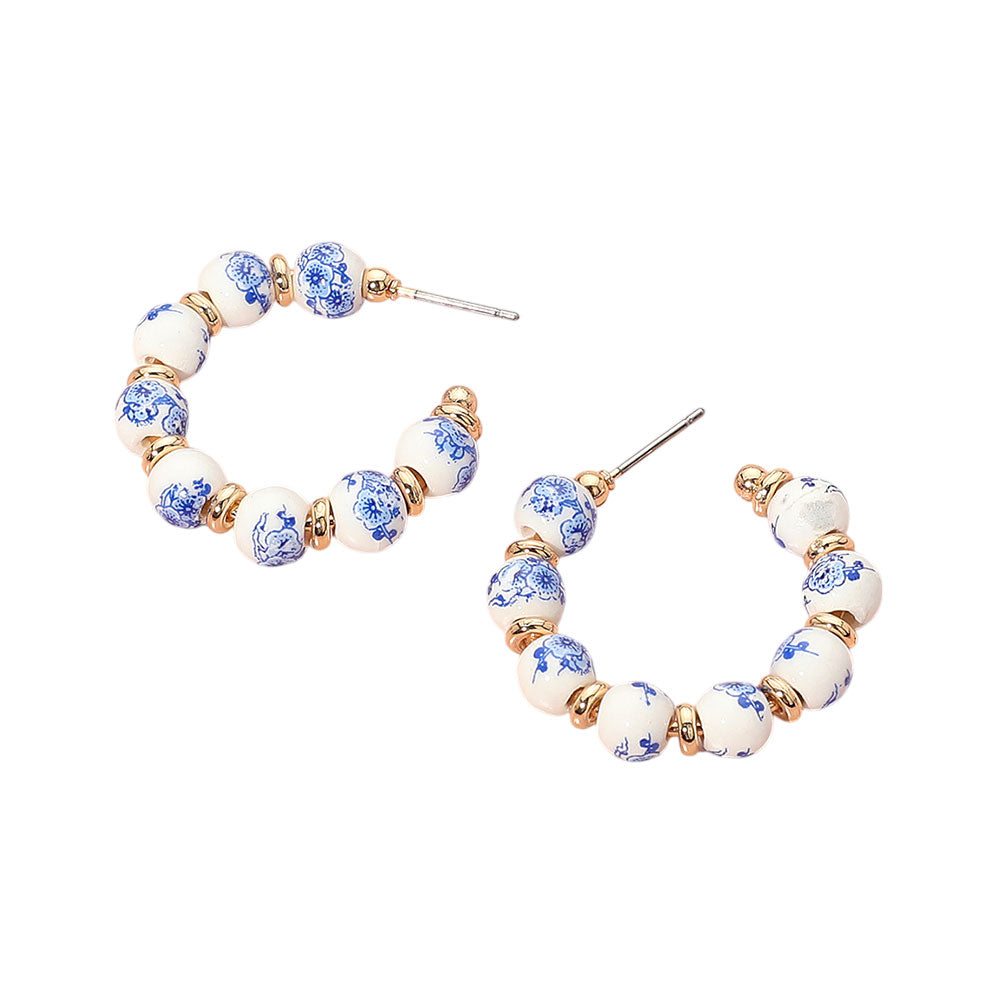 iLLASPARKZ Floral Ceramic Ball Beaded Hoop Earrings
