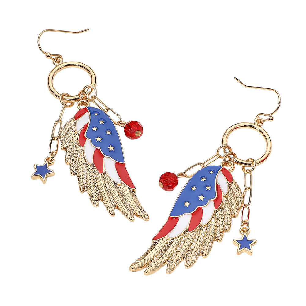 iLLASPARKZ Enamel American USA Flag Wing Dangle Earrings