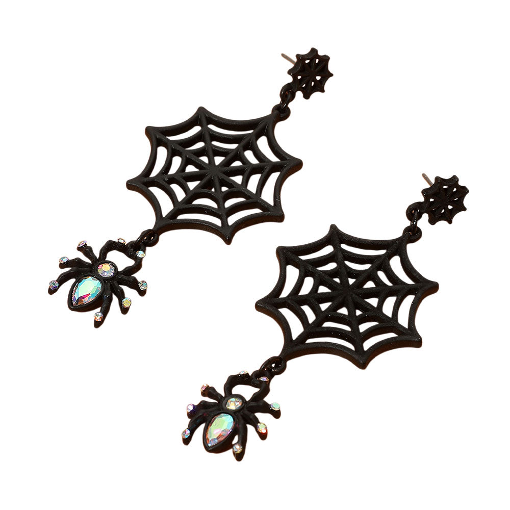 iLLASPARKZ Crystal Accent Halloween Spider Web Drop Dangle Earrings