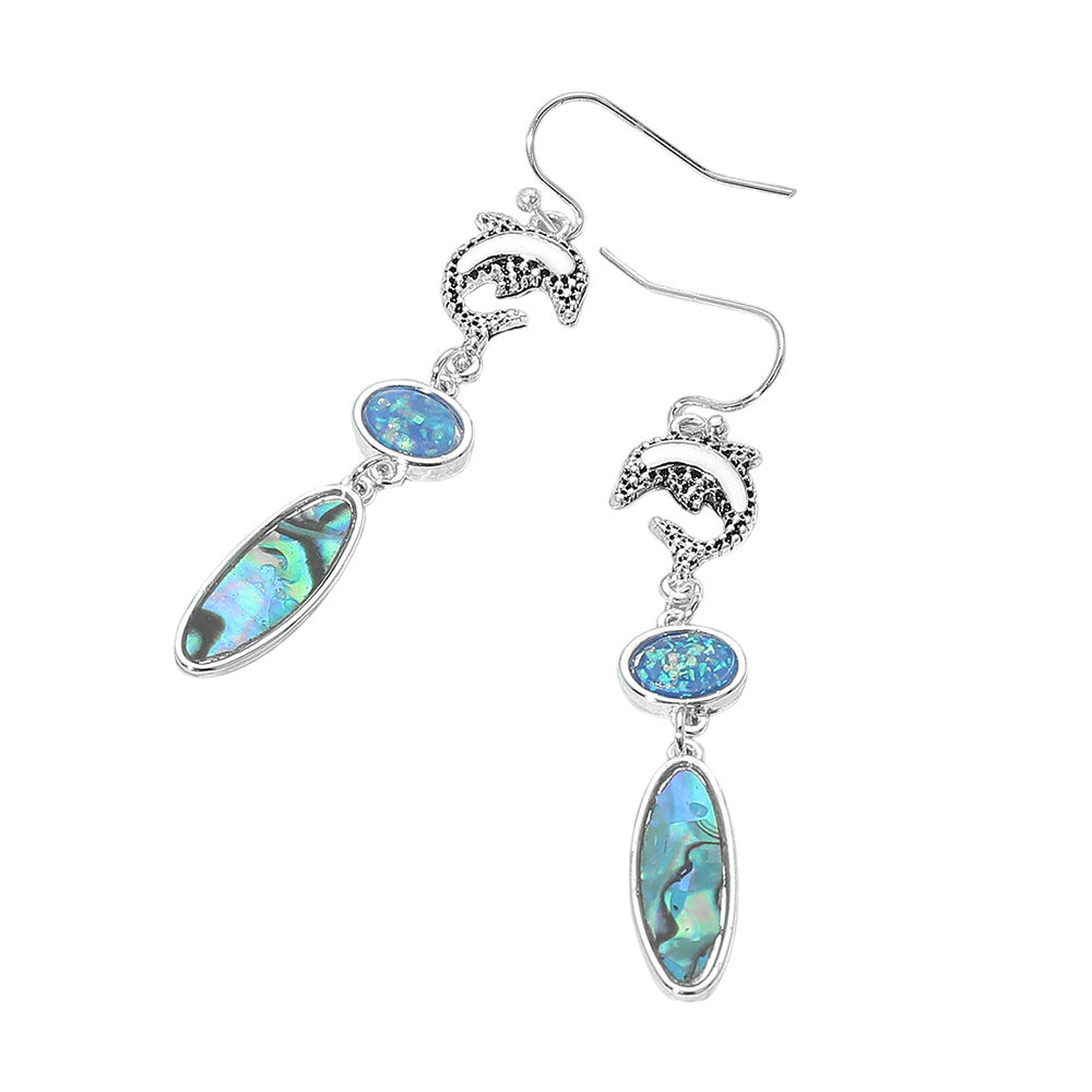 iLLASPARKZ Metal Dolphin Abalone Opal Drop Dangle Earrings