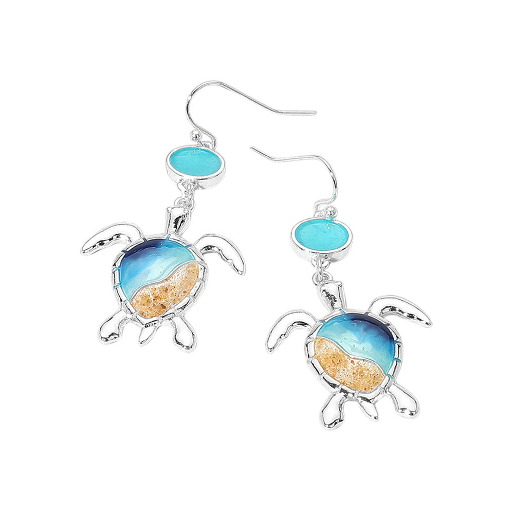 iLLASPARKZ Enamel Sea Turtle Sea Glass Link Dangle Earrings