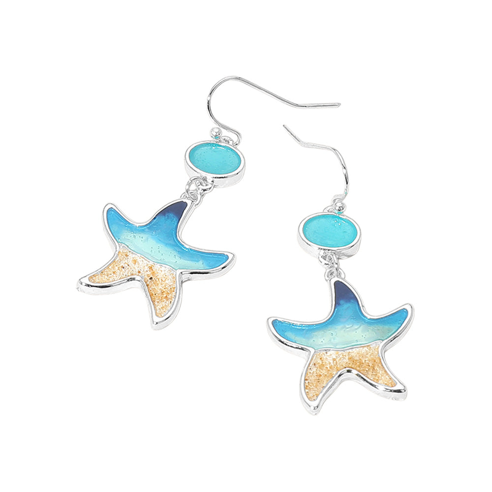 iLLASPARKZ Enamel Starfish Sea Glass Link Dangle Earrings