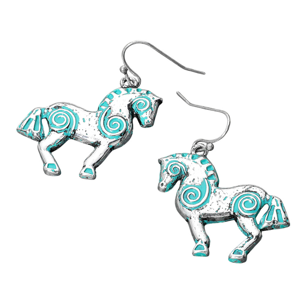 iLLASPARKZ Colored Burnished Metal Western Horse Dangle Earrings
