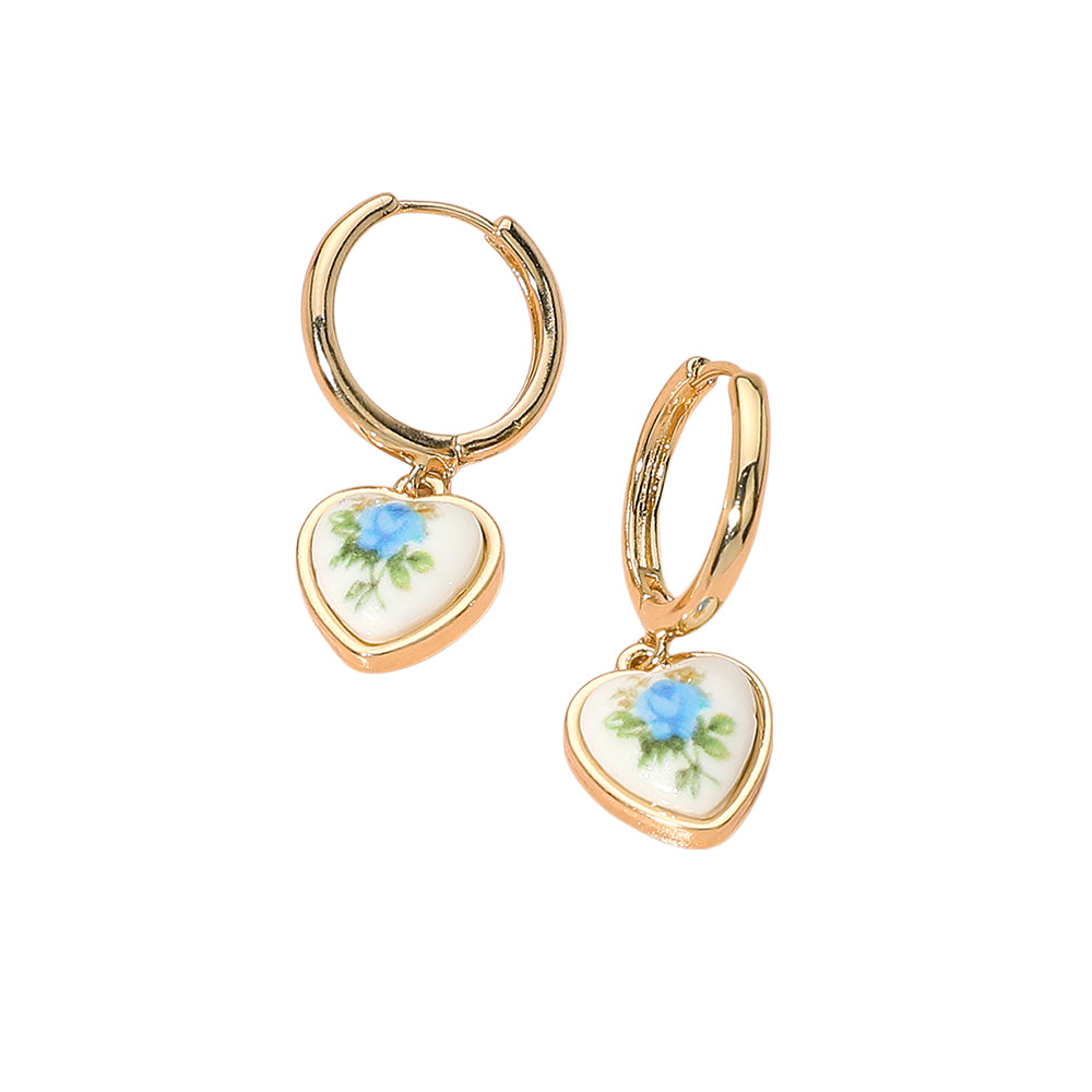 iLLASPARKZ Floral Heart Ceramic Charm Dangle Bow Earrings