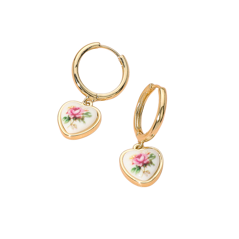 iLLASPARKZ Floral Heart Ceramic Charm Dangle Bow Earrings