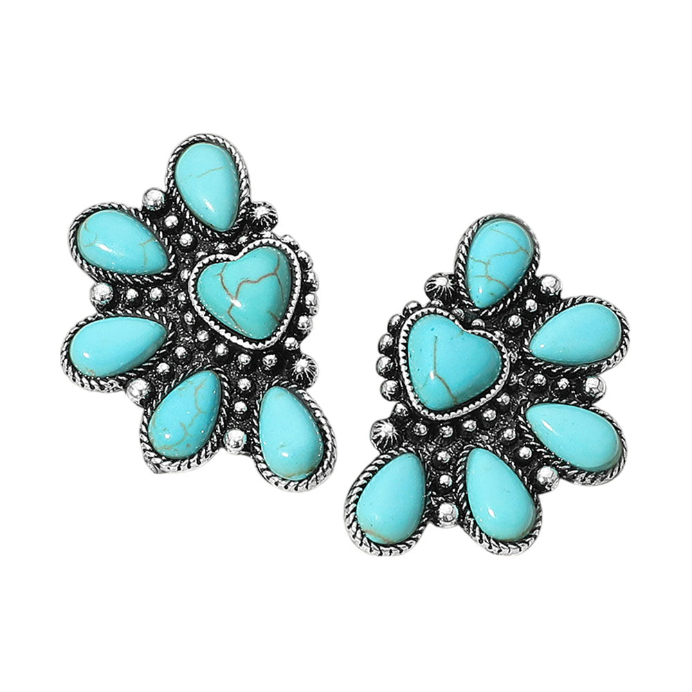 iLLASPARKZ Vintage Heart Teardrop Turquoise Stone Fan Earrings