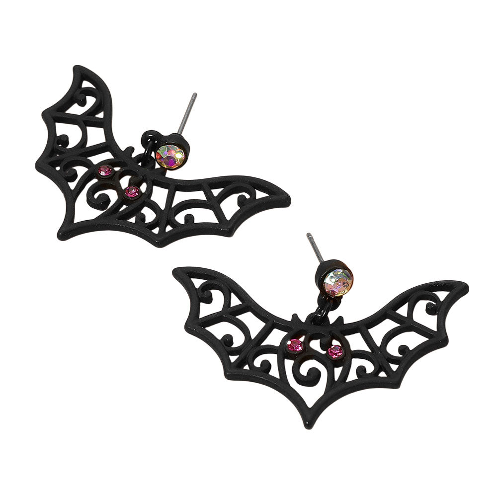 iLLASPARKZ Rhinestone Accent Halloween Bat Dangle Earrings