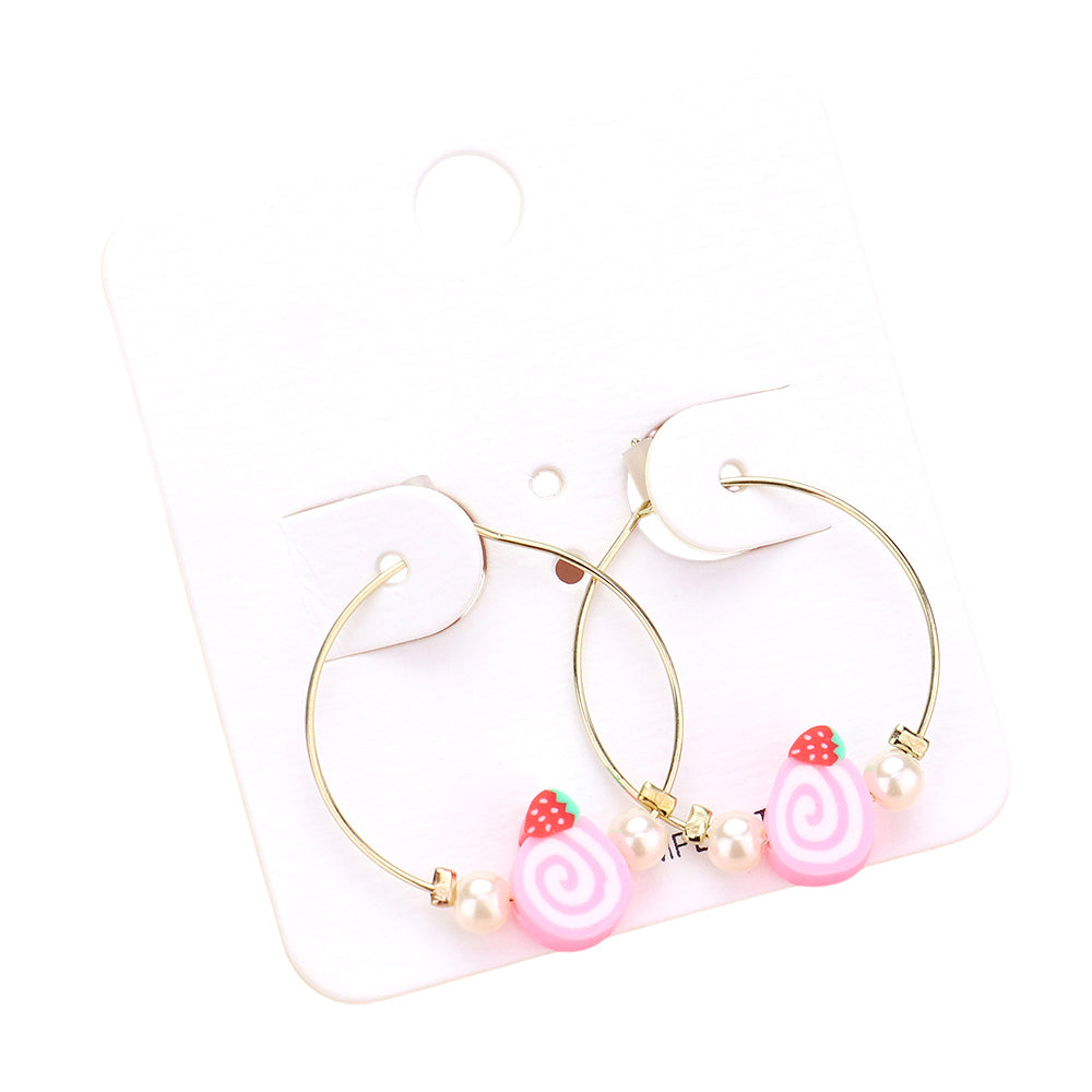 iLLASPARKZ Pearl Strawberry Cake Accented Metal Hoop Earrings