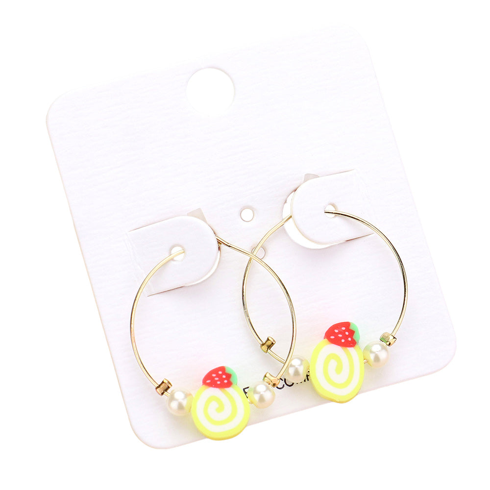 iLLASPARKZ Pearl Strawberry Cake Accented Metal Hoop Earrings