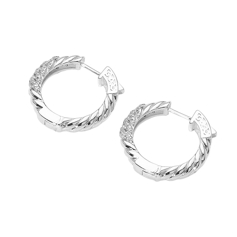 iLLASPARKZ 14K Gold Plated CZ Stone Paved Twisted Huggie Hoop Earrings
