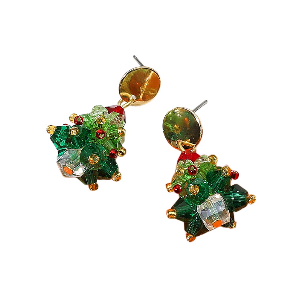 iLLASPARKZ Faceted  Beaded Christmas Tree Dangle Earrings
