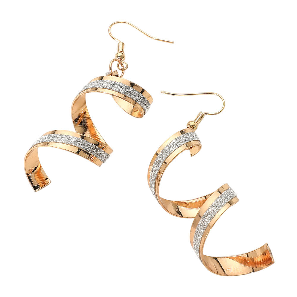 iLLASPARKZ Glitter Accent Spiral Metal Ribbon Drop Dangle Earrings