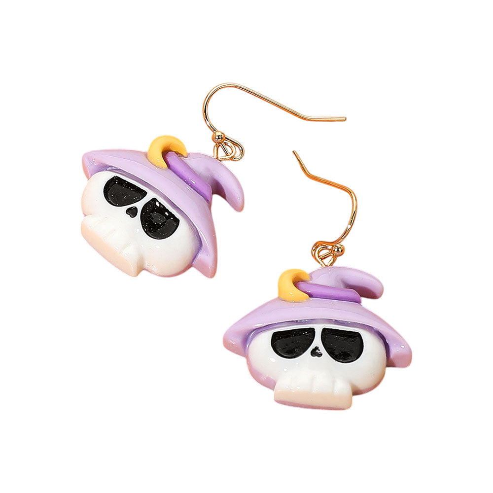 iLLASPARKZ Halloween Witch Hat Skull Dangle Earrings