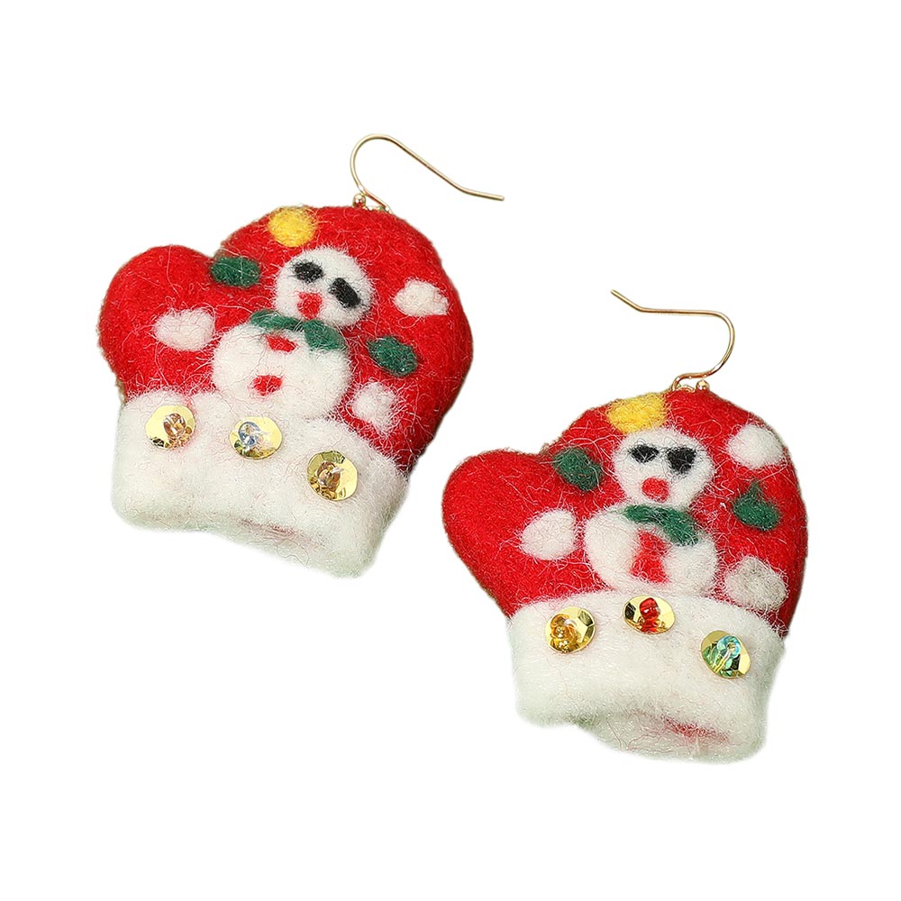 iLLASPARKZ Felt Christmas Snowman Mitten Dangle Earrings