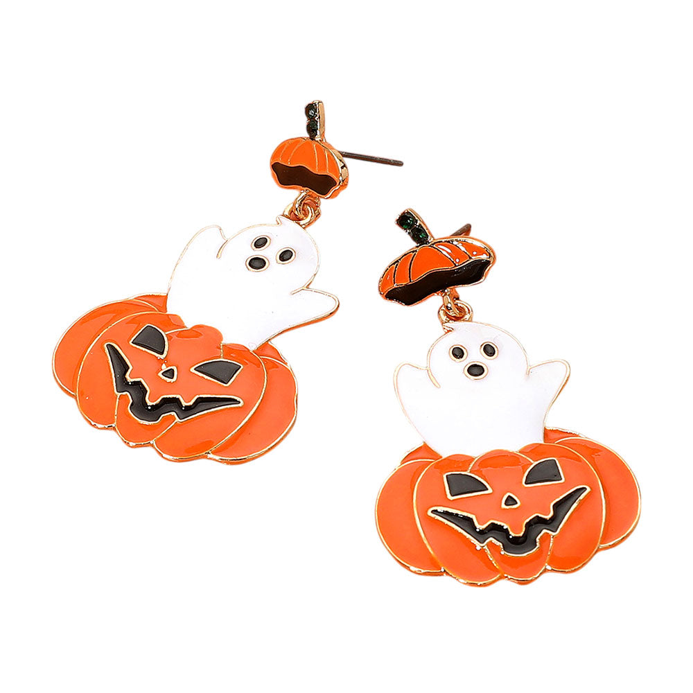 iLLASPARKZ Glittered Enamel Halloween Ghost Pumpkin Dangle Earrings