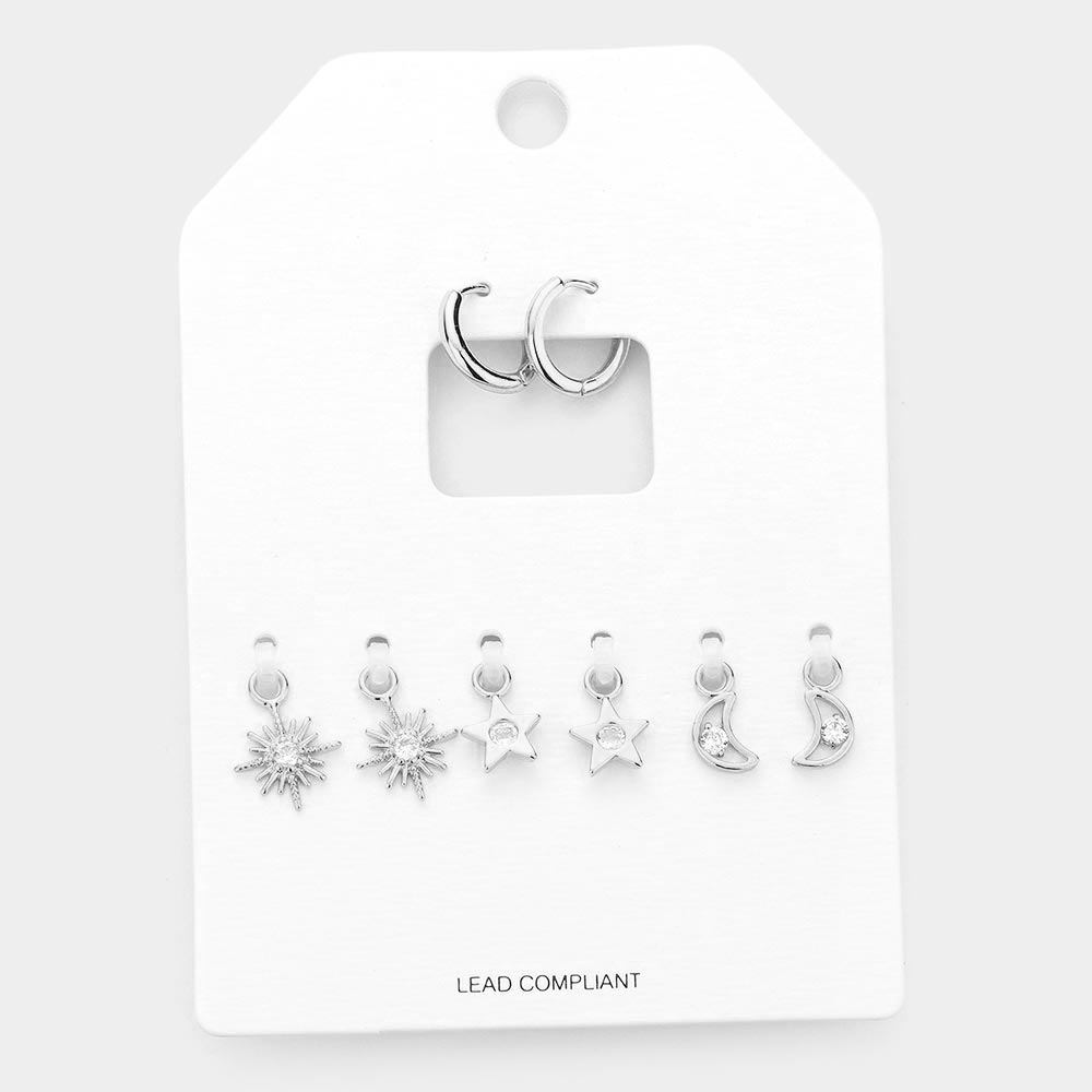 iLLASPARKZ Stone Embellished North Star Crescent Moon Interchangeable Earring Set