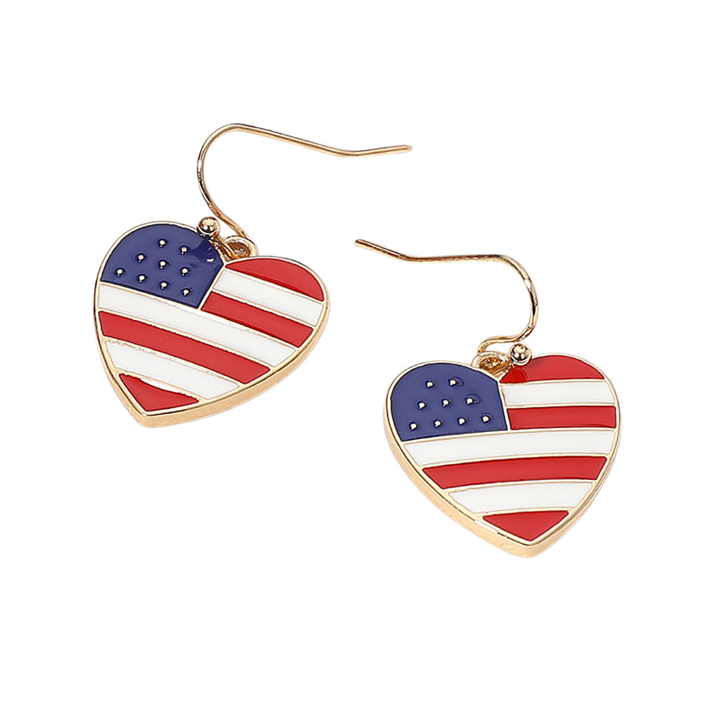 iLLASPARKZ Enamel American USA Flag Heart Dangle Earrings