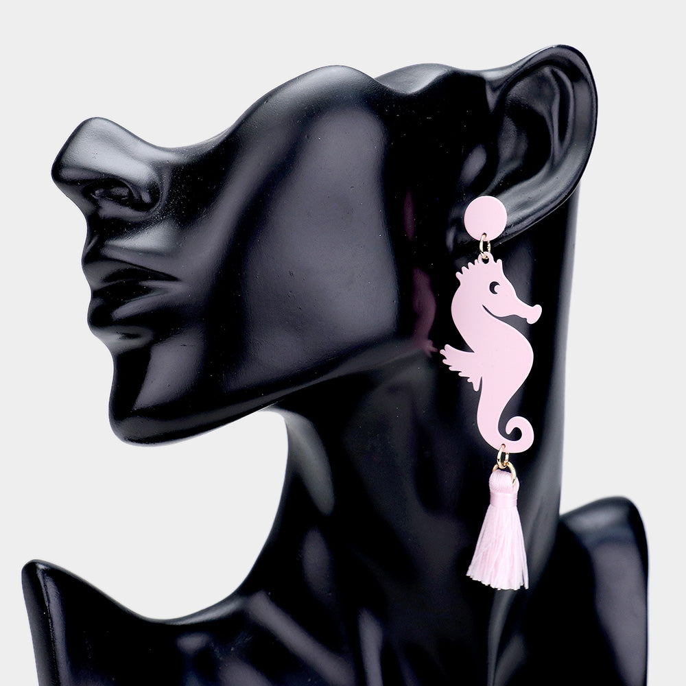 iLLASPARKZ Metal Seahorse Triple Tassel Drop Earrings