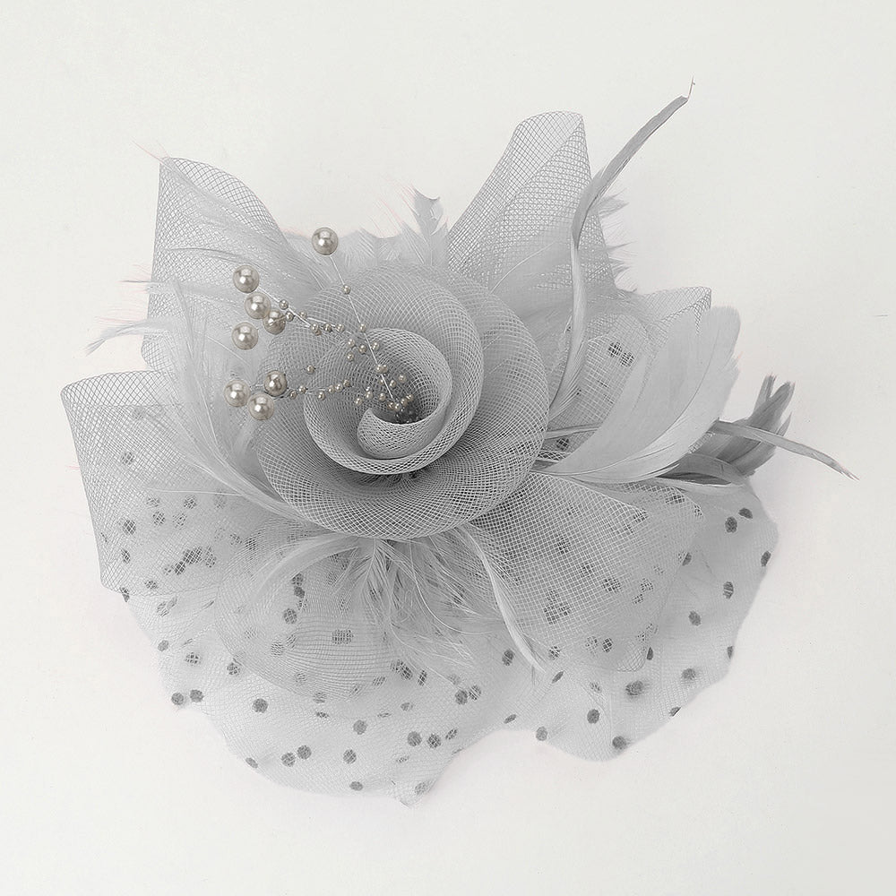 iLLASPARKZ Pearl Stamen Flower Feather Veil Fascinator / Headband