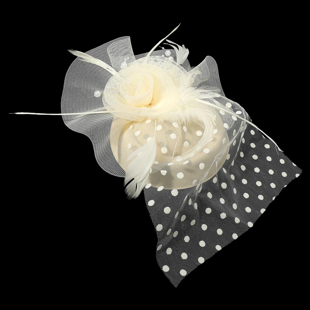 iLLASPARKZ Dotted Mesh Flower Feather Mesh Fascinator / Headband