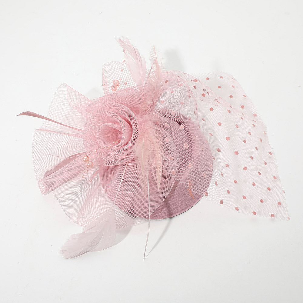 iLLASPARKZ Dotted Mesh Flower Feather Mesh Fascinator / Headband