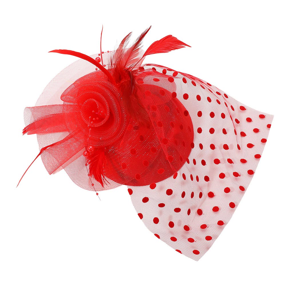 iLLASPARKZ Dotted Mesh Flower Feather Mesh Fascinator / Headband