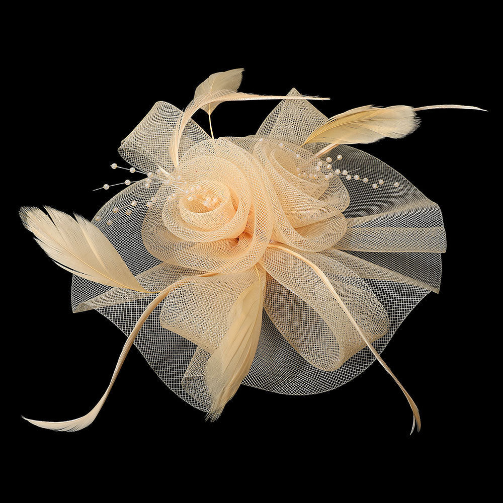 iLLASPARKZ Flower Feather Pearl Mesh Bow Fascinator / Headband