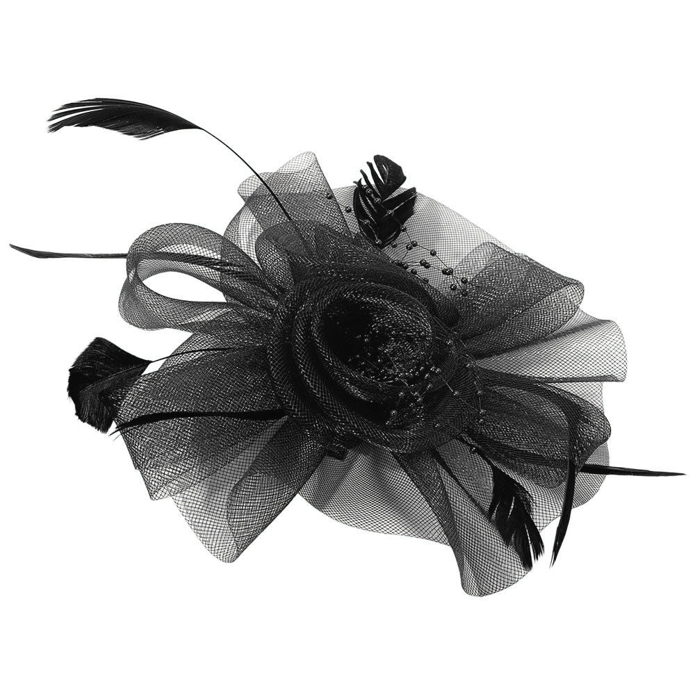iLLASPARKZ Flower Feather Pearl Mesh Bow Fascinator / Headband