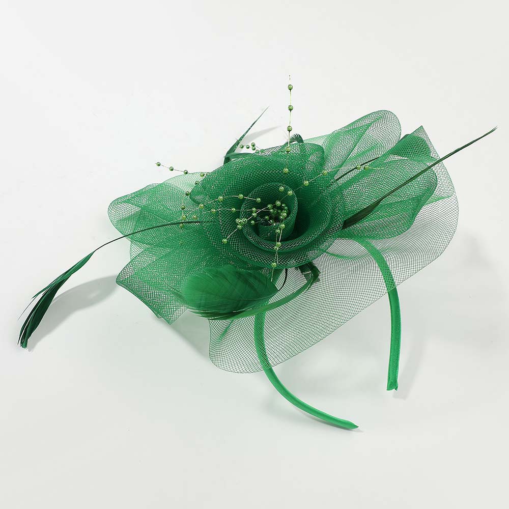 iLLASPARKZ Flower Feather Pearl Mesh Bow Fascinator / Headband