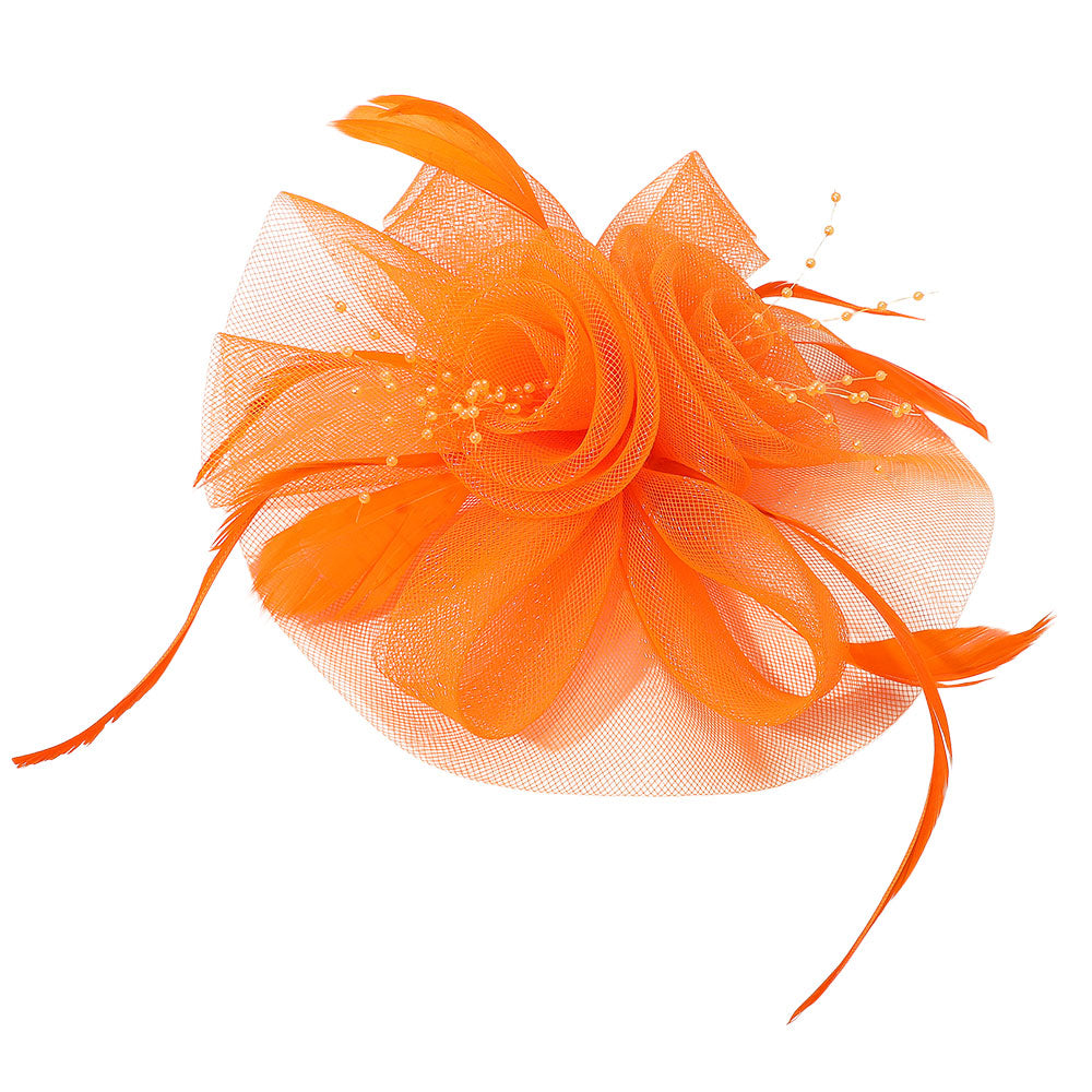 iLLASPARKZ Flower Feather Pearl Mesh Bow Fascinator / Headband