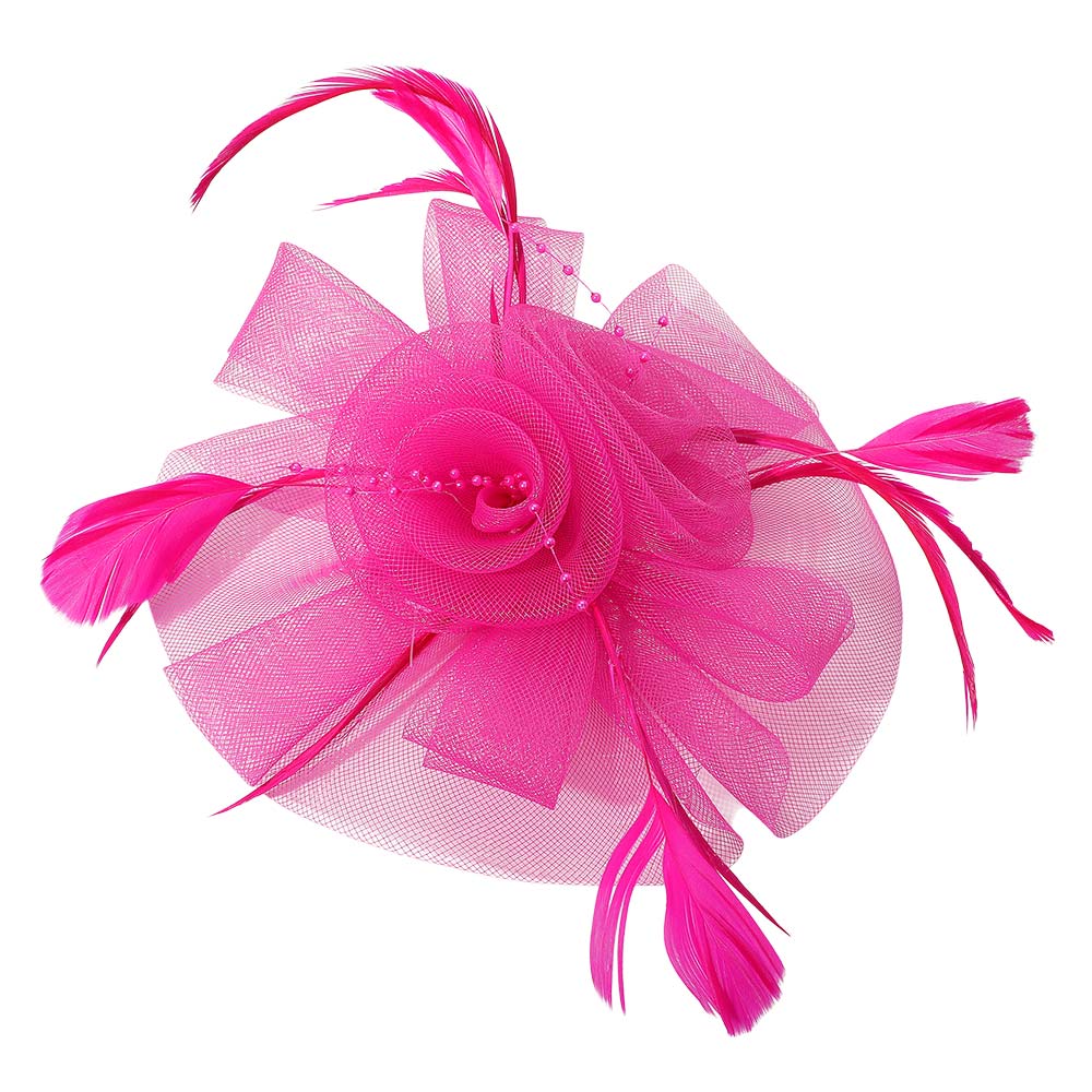 iLLASPARKZ Flower Feather Pearl Mesh Bow Fascinator / Headband
