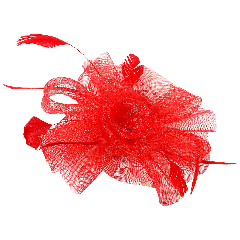 iLLASPARKZ Flower Feather Pearl Mesh Bow Fascinator / Headband