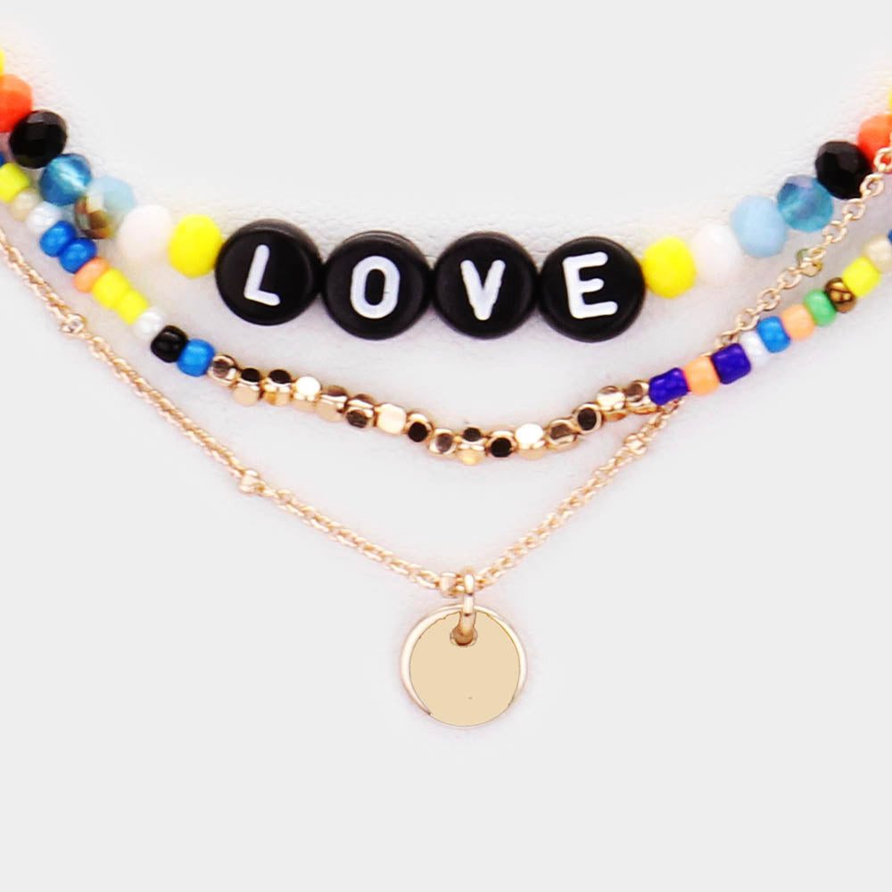 iLLASPARKZ Multi Color Bead Statement Love Layered Necklace