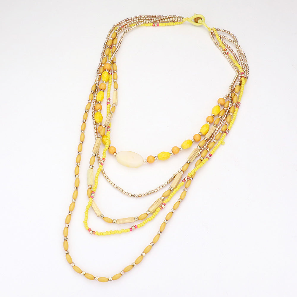 iLLASPARKZ Wood Seed Beaded Multi Layered Bib Necklace