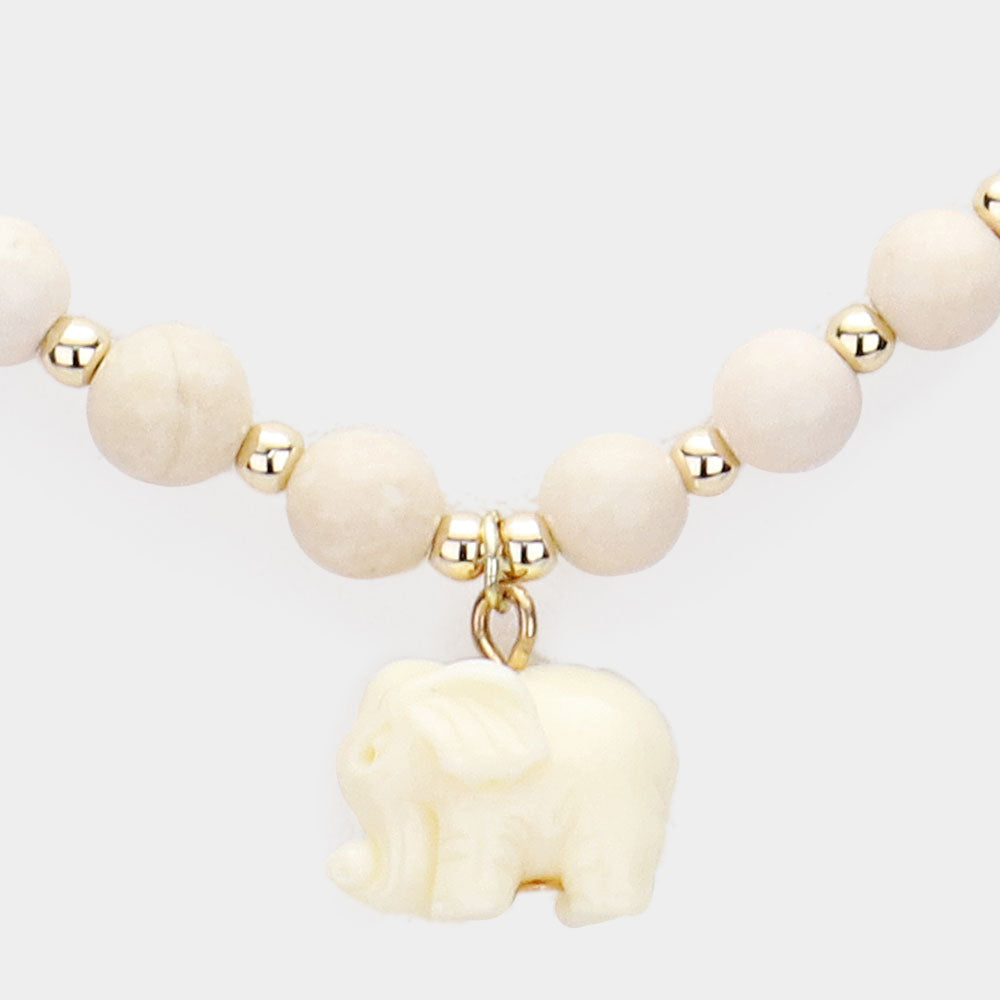iLLASPARKZ Elephant Pendant Semi Precious Ball Bead Necklace