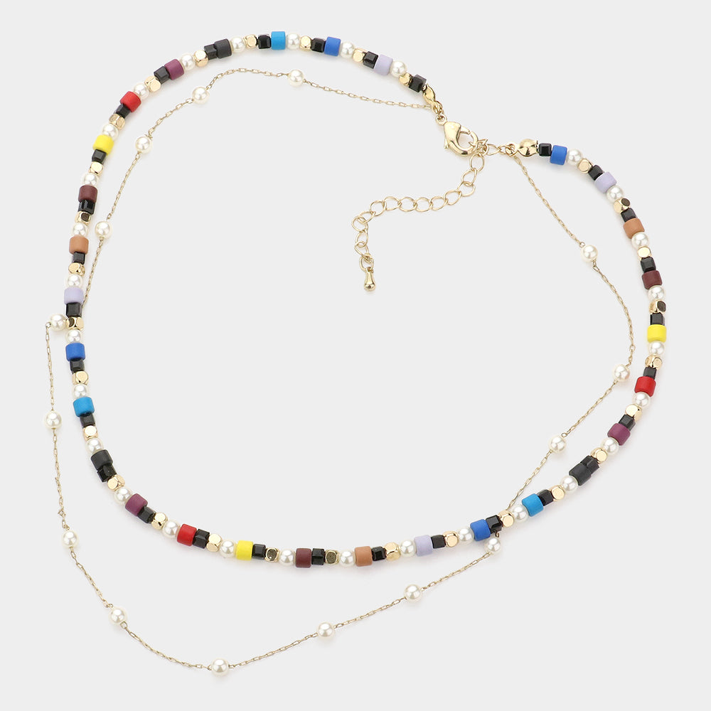 iLLASPARKZ Colorful Bead Pearl Layered Necklace