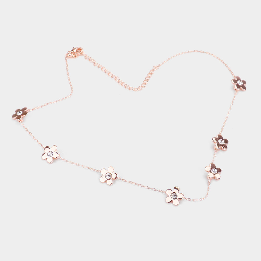 iLLASPARKZ Stone Center Metal Flower Station Necklace