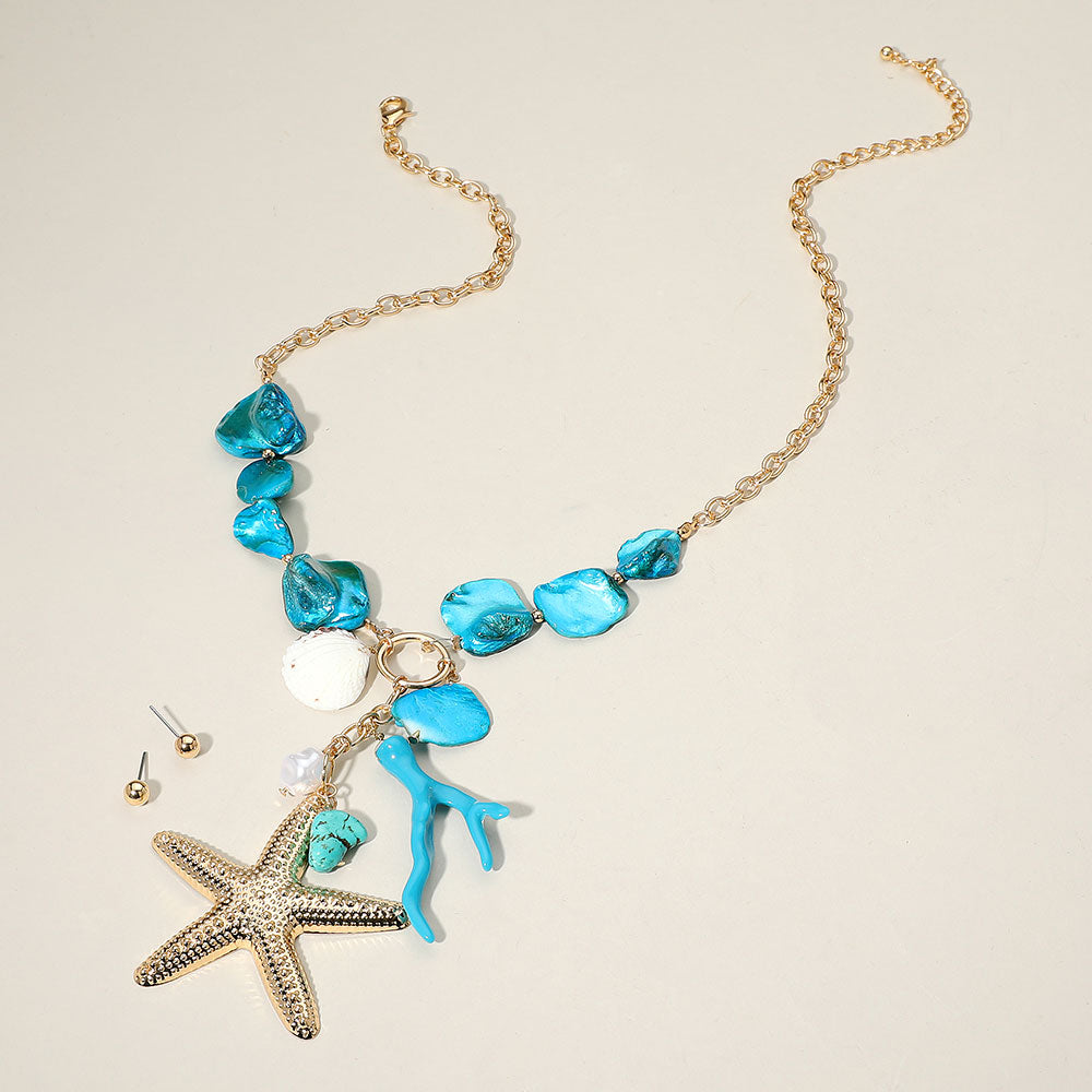iLLASPARKZ Starfish Pendant Pointed Coral Pearl Charm Statement Necklace