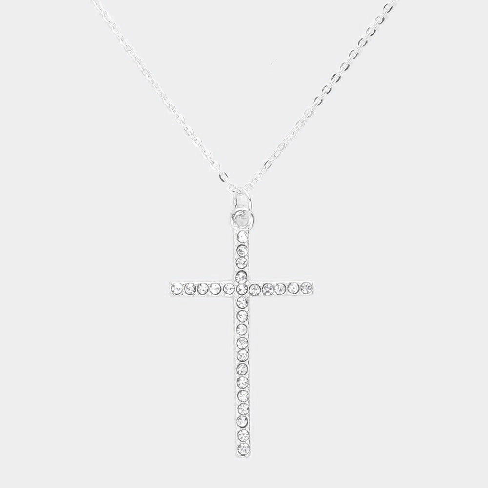 iLLASPARKZ Rhinestone Embellished Cross Pendant Triple Layered Necklace