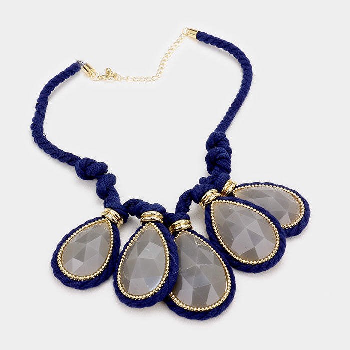 iLLASPARKZ Knotted Rope Teardrop Stone Statement Necklace