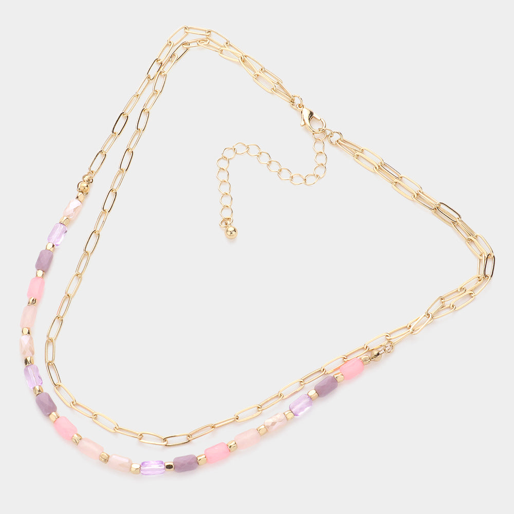 iLLASPARKZ Faceted Rectangle Beaded Double Layered Necklace