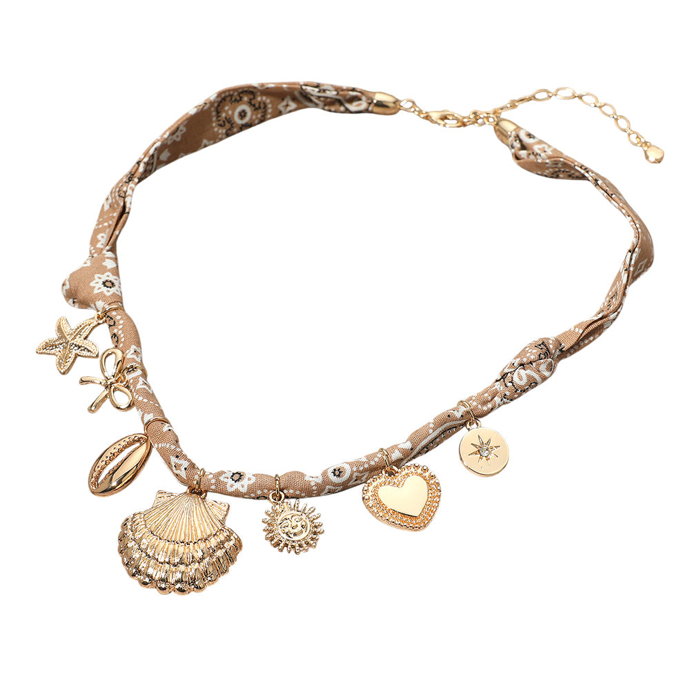 iLLASPARKZ Boho Sea Shell Heart Sun Bow Starfish Charm Fabric Necklace