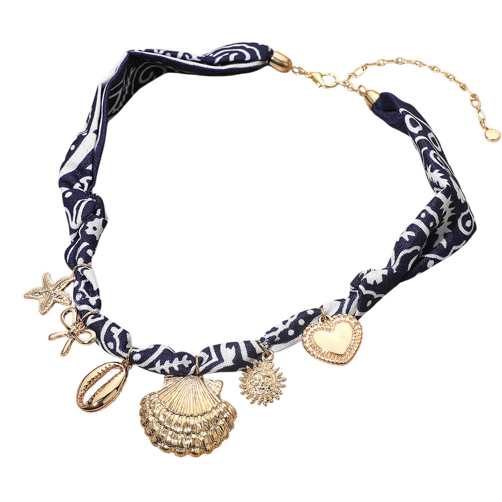 iLLASPARKZ Boho Sea Shell Heart Sun Bow Starfish Charm Fabric Necklace